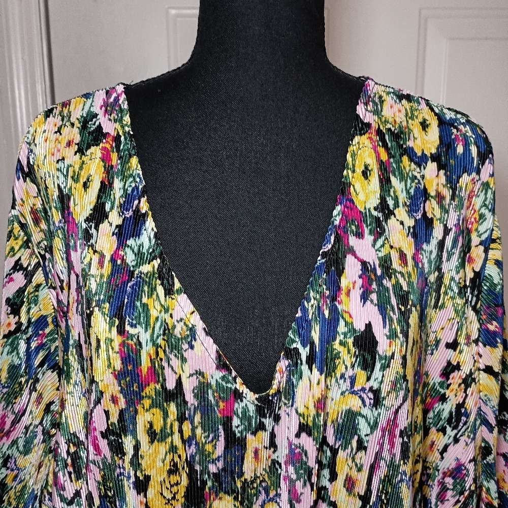 Vero Moda Curve Ribbed Floral Mini Dress Size 18 | Pleated Tie Waist - Picture 6 of 14